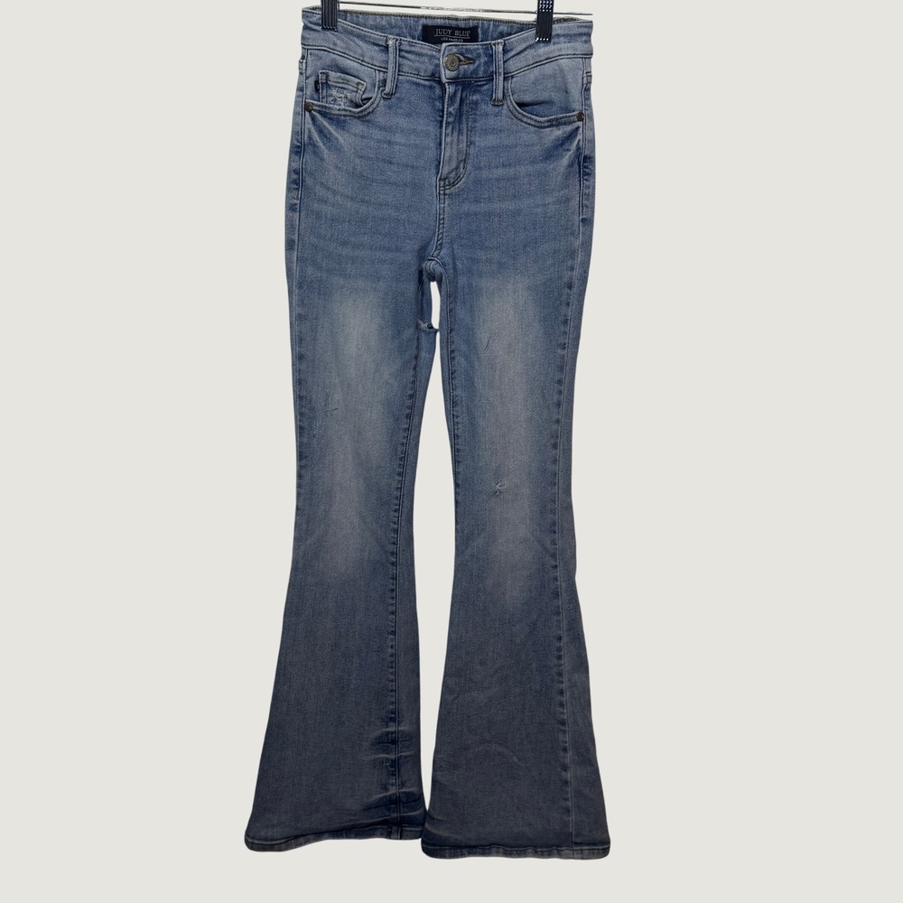 Judy Blue Flare Jeans Womens 0/24 Light Wash Distressed Retro Bell Bottom